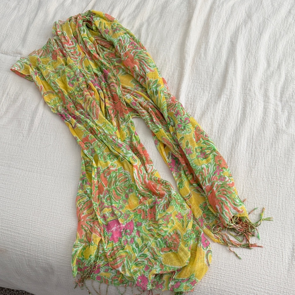 Lilly Pulitzer Pink and Green Floral Scarf